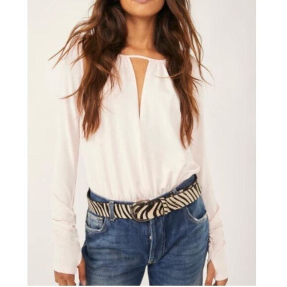 Free People Movement Kaya Bodysuit Size XS Ballet Pink Long Sleeve Keyhole Front - Picture 2 of 10